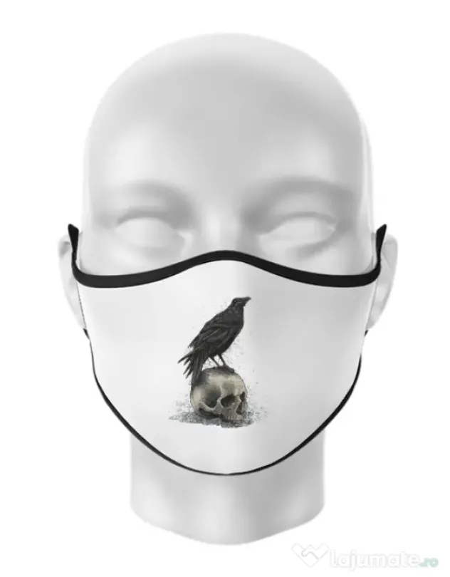 Masca personalizata reutilizabila Crow skull Alb