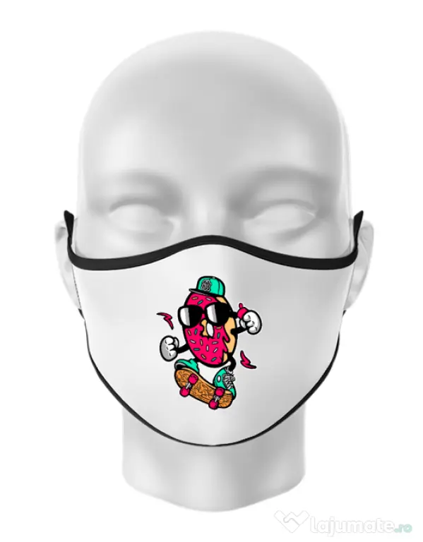Masca personalizata reutilizabila Donut skater Alb