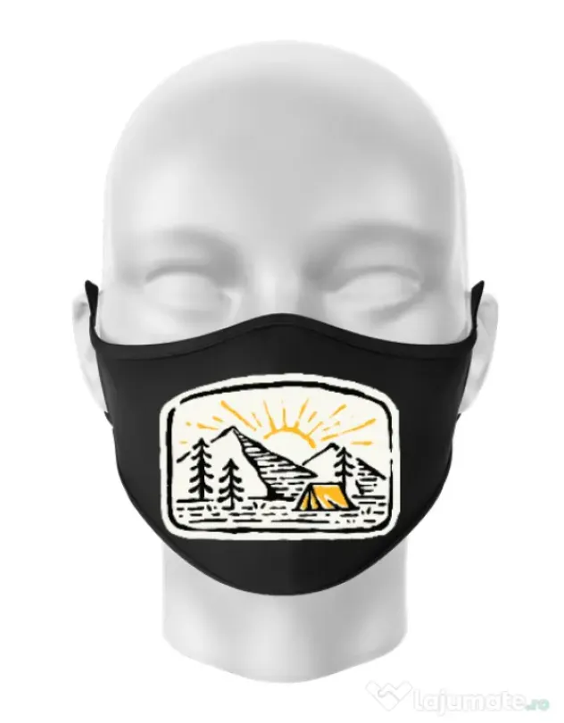 Masca personalizata reutilizabila Hand drawn camp Negru