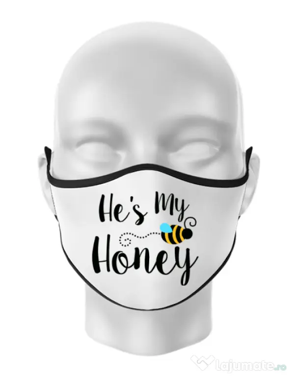 Masca personalizata reutilizabila He is my honey Alb