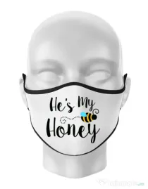 Masca personalizata reutilizabila He is my honey Alb