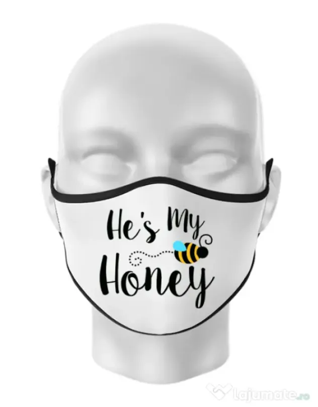 Masca personalizata reutilizabila He is my honey Alb
