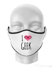 Masca personalizata reutilizabila I love geek Alb