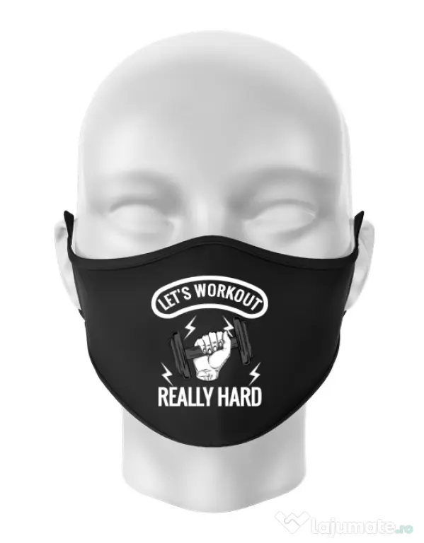 Masca personalizata reutilizabila Let’s workout Negru