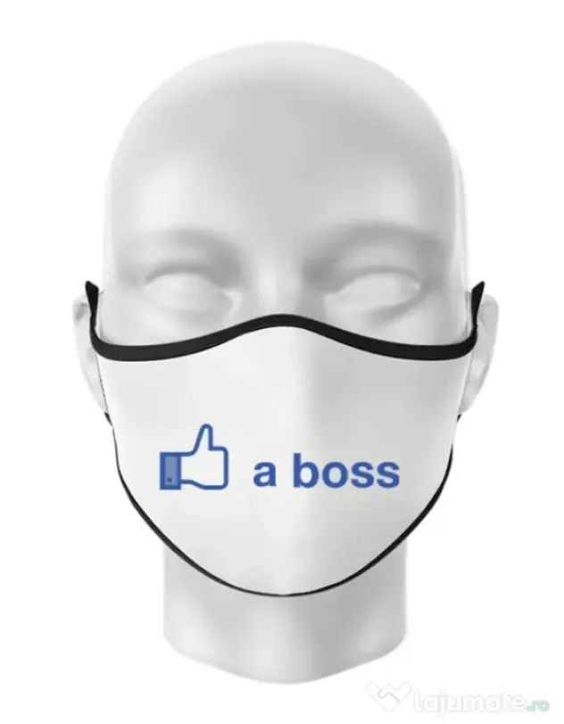 Masca personalizata reutilizabila Like a boss Facebook Alb