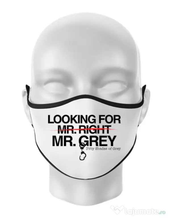 Masca personalizata reutilizabila Looking for Mr Grey Alb