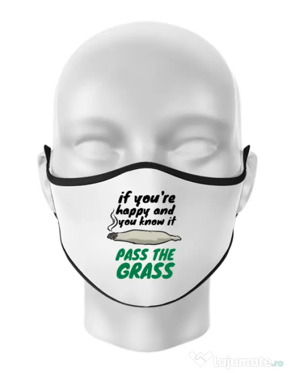 Masca personalizata reutilizabila Pass the grass Alb
