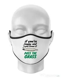 Masca personalizata reutilizabila Pass the grass Alb