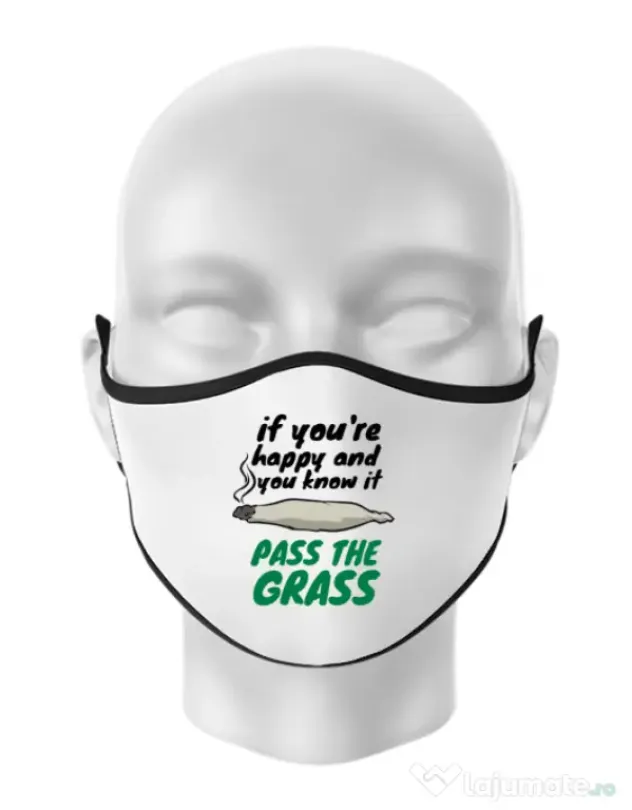 Masca personalizata reutilizabila Pass the grass Alb