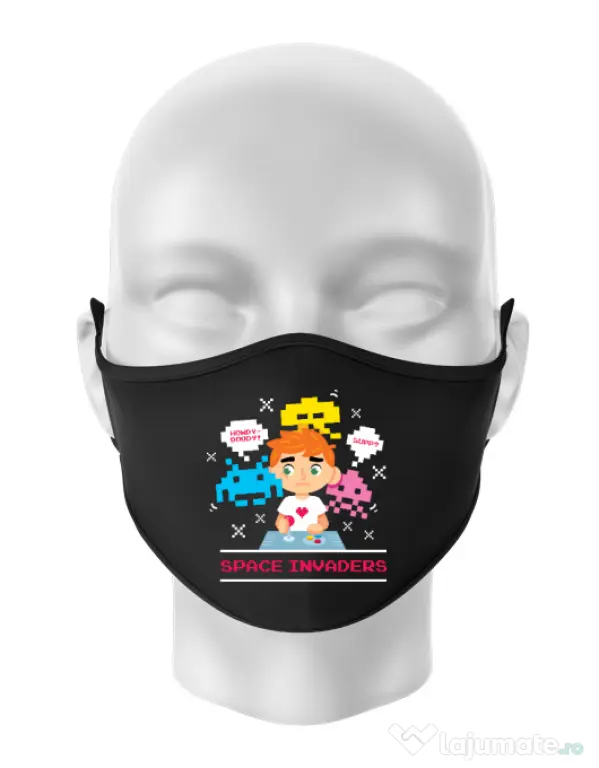 Masca personalizata reutilizabila Space Invader Negru
