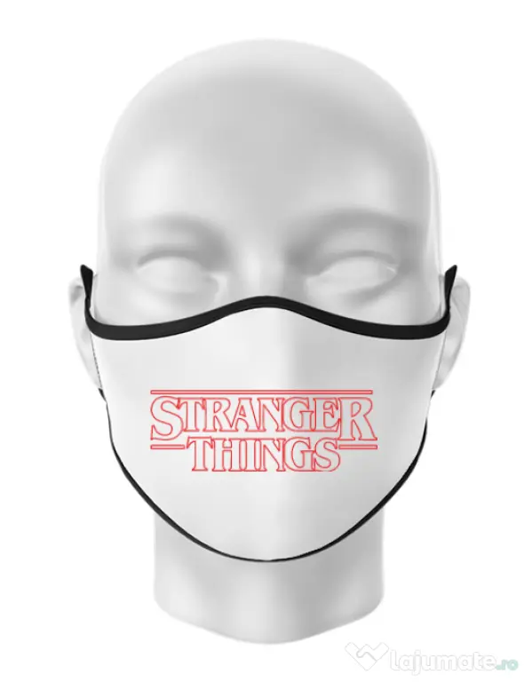 Masca personalizata reutilizabila Stranger things outline Alb