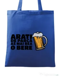 Sacosa din panza As mai bea o bere Albastru regal
