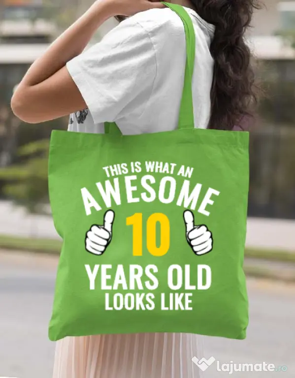 Sacosa din panza Awesome birthday Verde mar