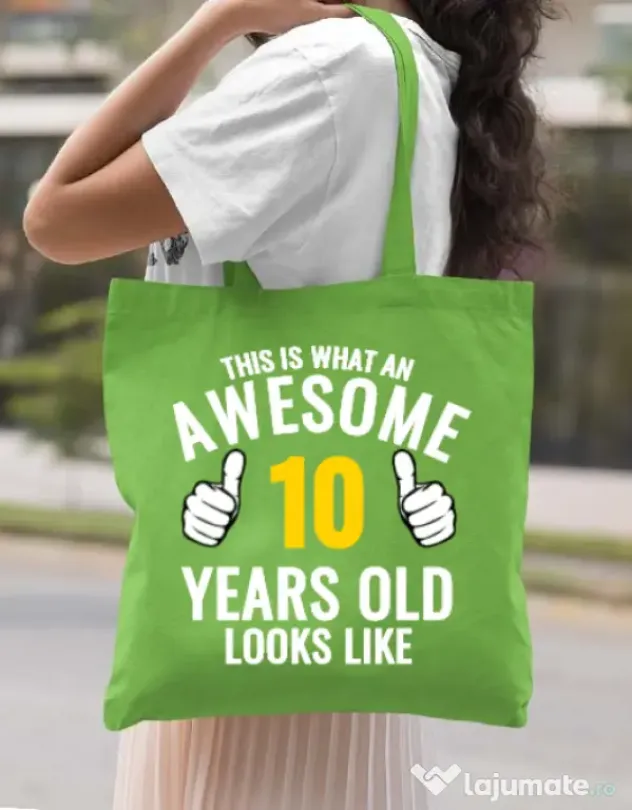 Sacosa din panza Awesome birthday Verde mar
