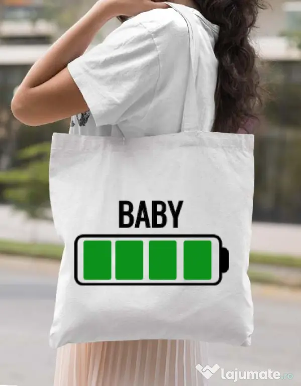 Sacosa din panza Baby battery Alb