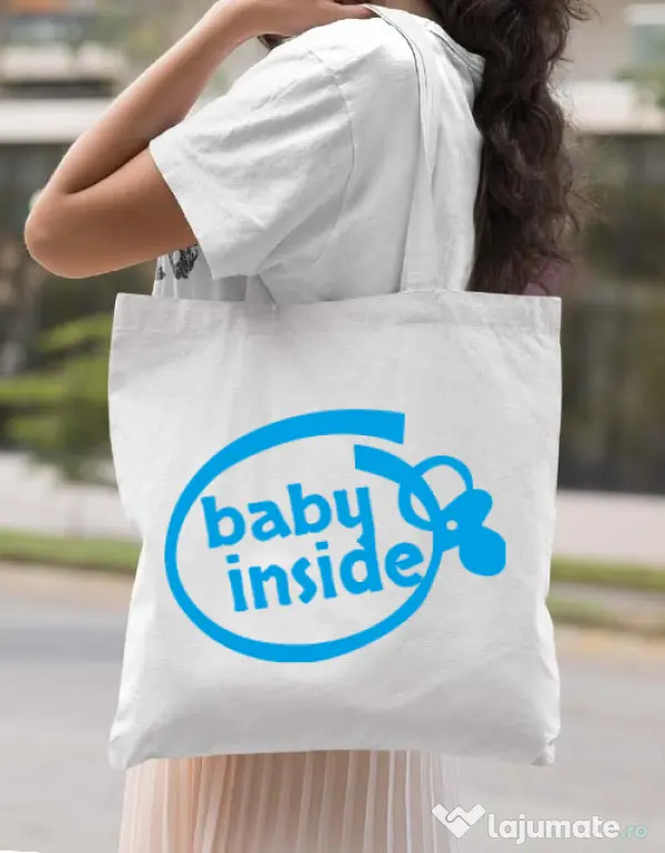 Sacosa din panza Baby inside Alb