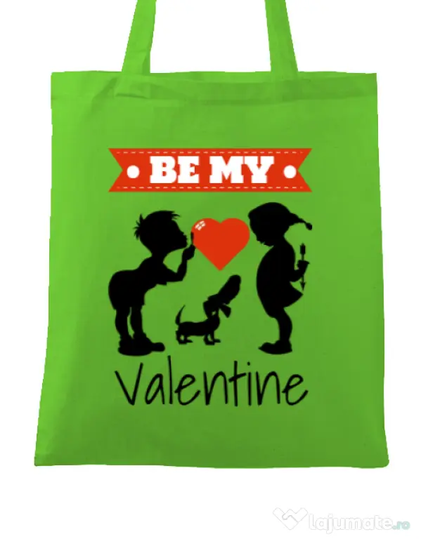 Sacosa din panza Be my valentine Verde mar