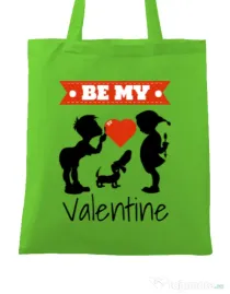Sacosa din panza Be my valentine Verde mar