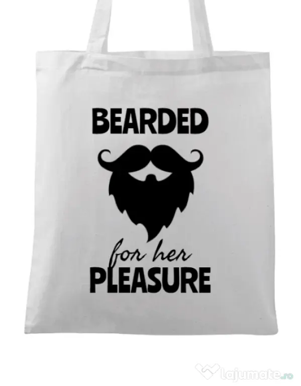 Sacosa din panza Bearded for her pleasure Alb