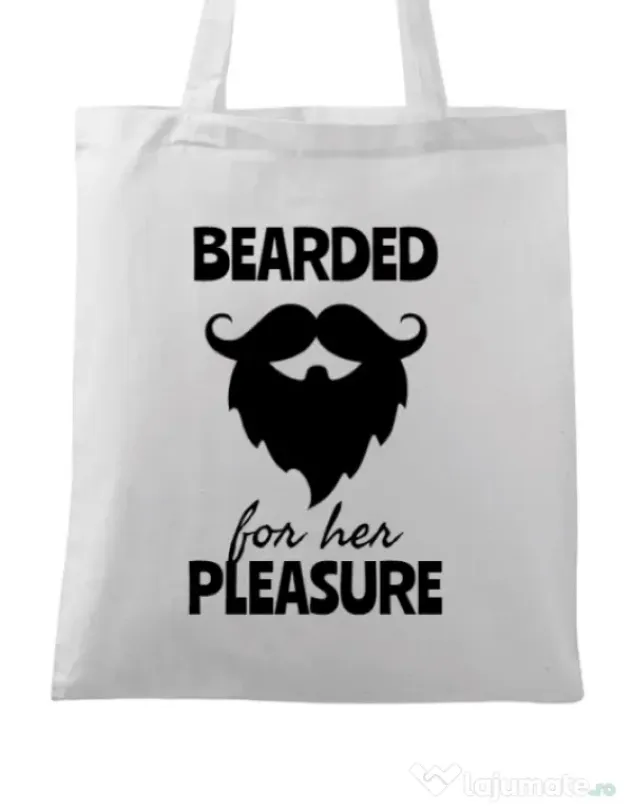 Sacosa din panza Bearded for her pleasure Alb