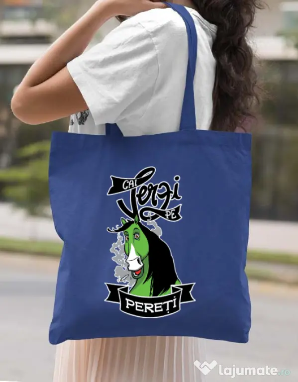 Sacosa din panza Cai verzi Albastru regal