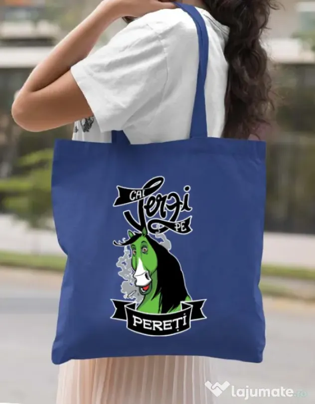 Sacosa din panza Cai verzi Albastru regal