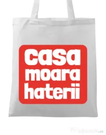 Sacosa din panza Casa moara haterii Alb
