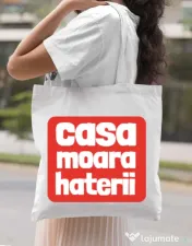 Sacosa din panza Casa moara haterii Alb