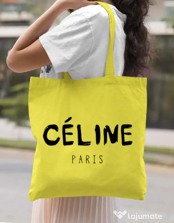 Sacosa din panza Celine paris Galben