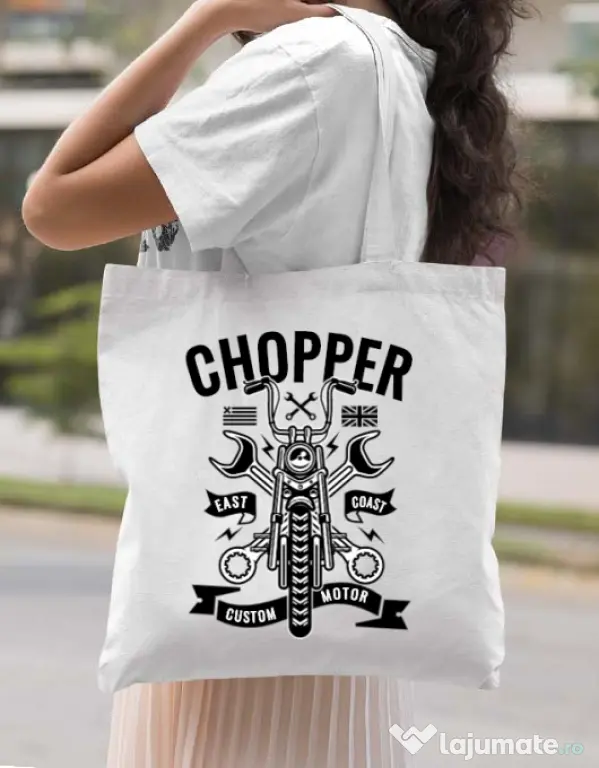 Sacosa din panza Chopper Alb
