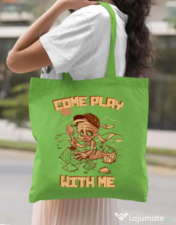 Sacosa din panza Come play with me Verde mar