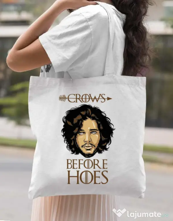 Sacosa din panza Crows Before Hoes Alb