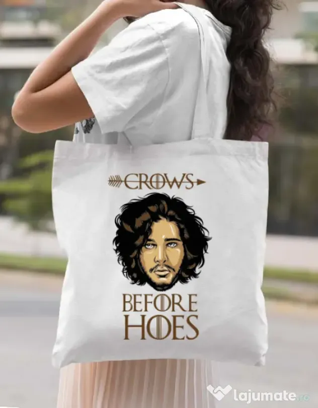 Sacosa din panza Crows Before Hoes Alb