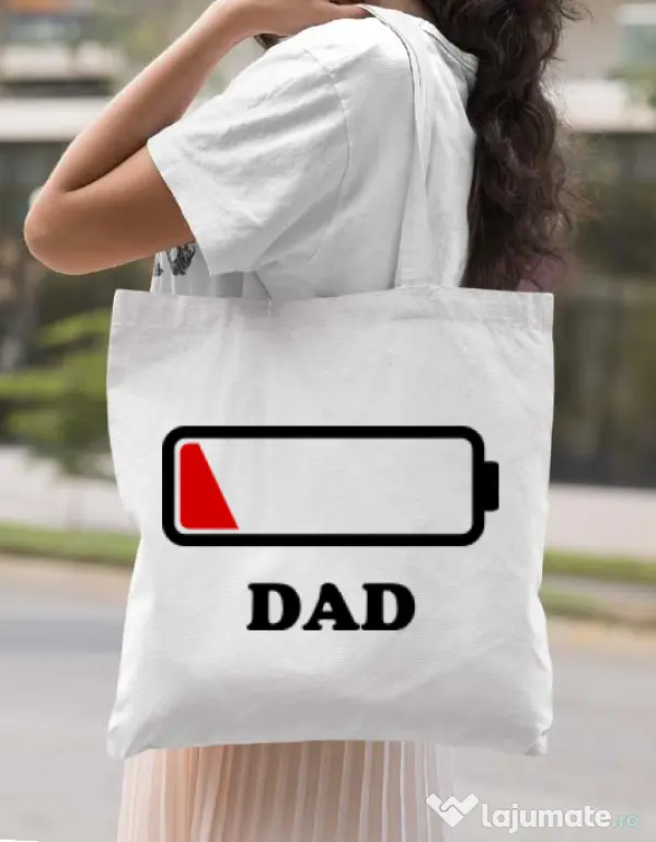 Sacosa din panza Dad battery Alb