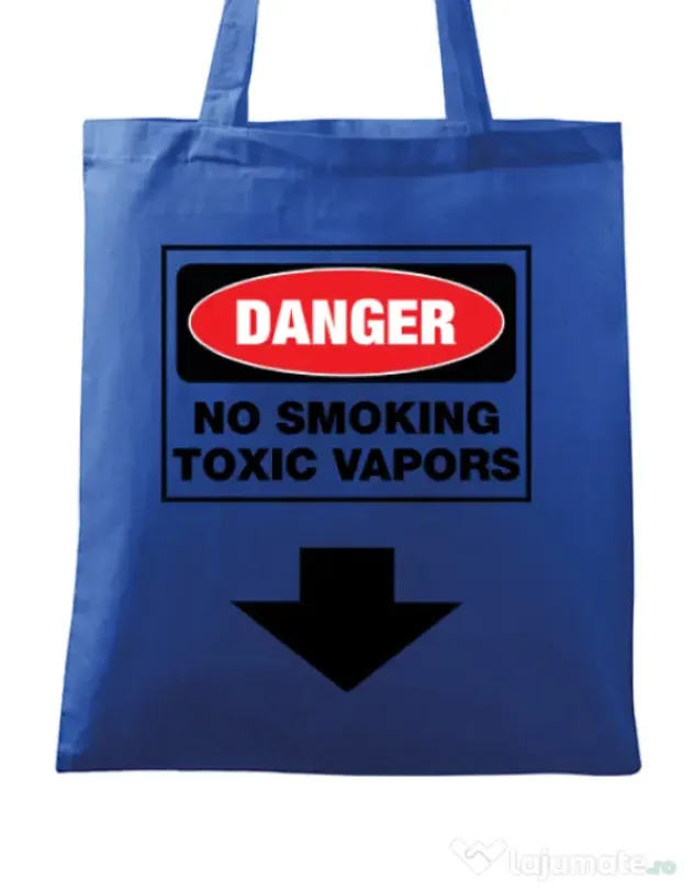 Sacosa din panza Danger No Smoking Albastru regal