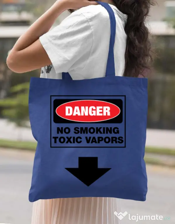 Sacosa din panza Danger No Smoking Albastru regal