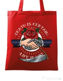 Sacosa din panza Death is certain Rosu