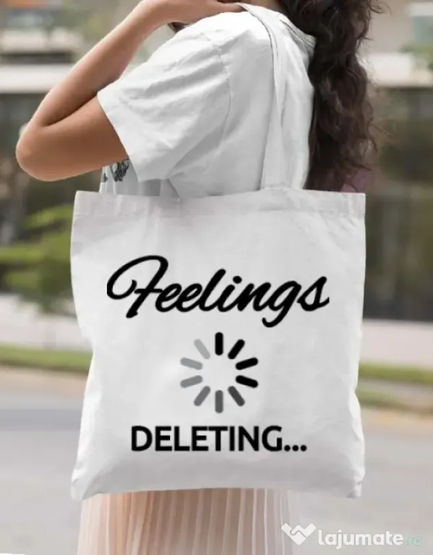 Sacosa din panza Deleting feelings Alb