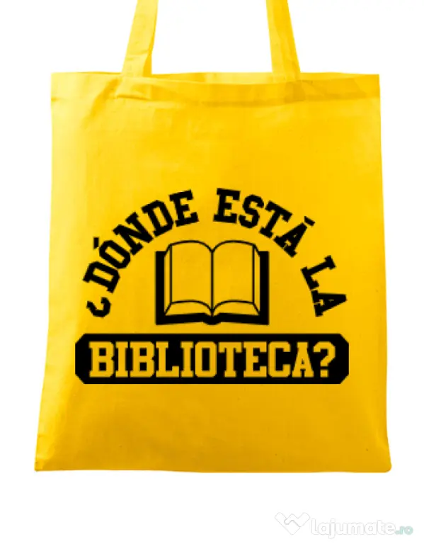Sacosa din panza Donde esta la biblioteca Galben