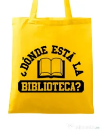 Sacosa din panza Donde esta la biblioteca Galben