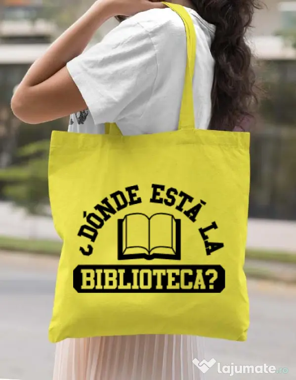 Sacosa din panza Donde esta la biblioteca Galben