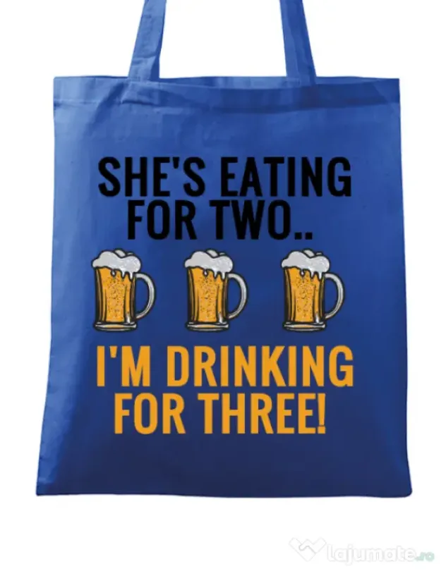 Sacosa din panza Drinking for three Albastru regal