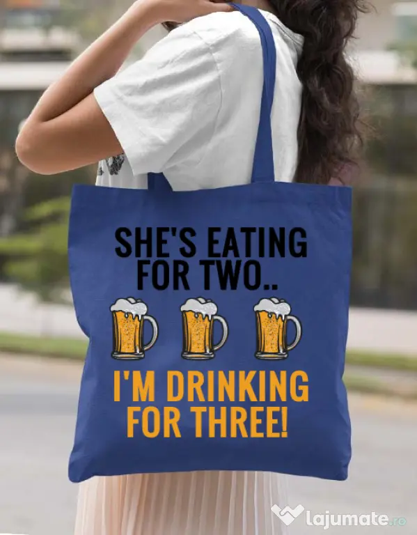 Sacosa din panza Drinking for three Albastru regal