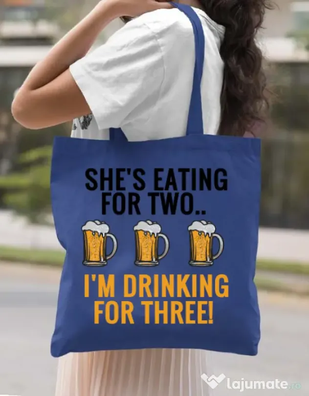 Sacosa din panza Drinking for three Albastru regal
