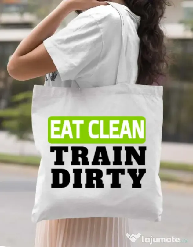 Sacosa din panza Eat clean Alb