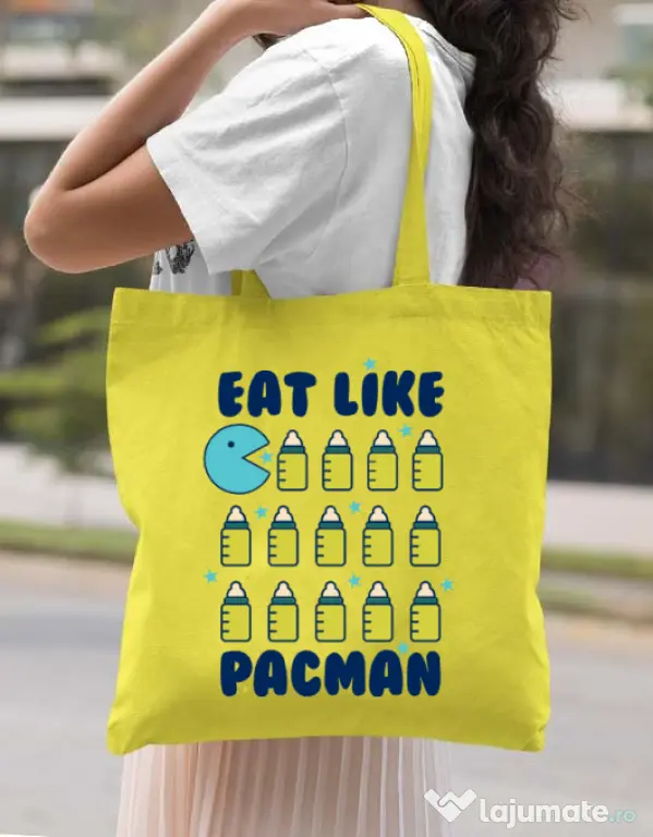 Sacosa din panza Eat Like Pacman Galben