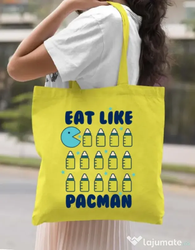 Sacosa din panza Eat Like Pacman Galben