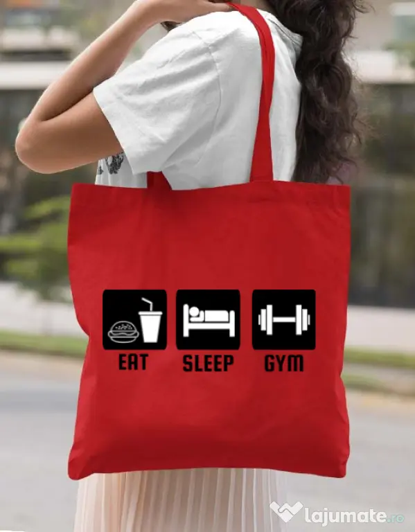 Sacosa din panza Eat sleep gym Rosu