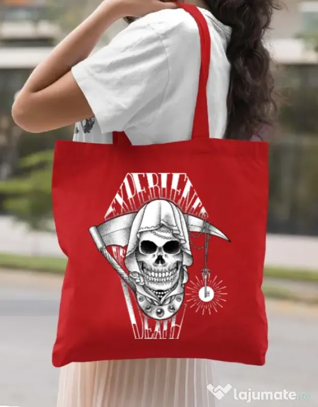 Sacosa din panza Experience death Rosu