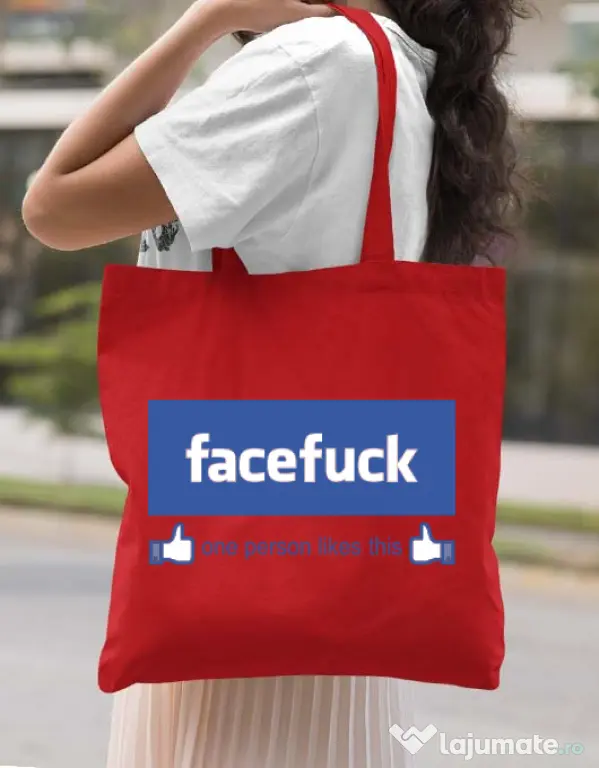 Sacosa din panza Facefuck Rosu